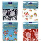 Wholesale - 52" X 70" 4-ASSORTED FLOWER PRINTS FLANNEL BACKED VINYL TABLE CLOTH, UPC: 854306008914